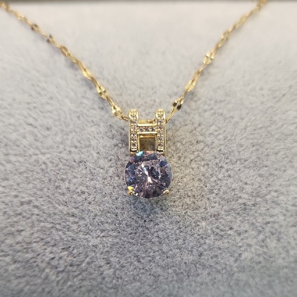 18k Gold Plated Stainless Steel Chain and H Pendant Simulated Clear Diamonds
